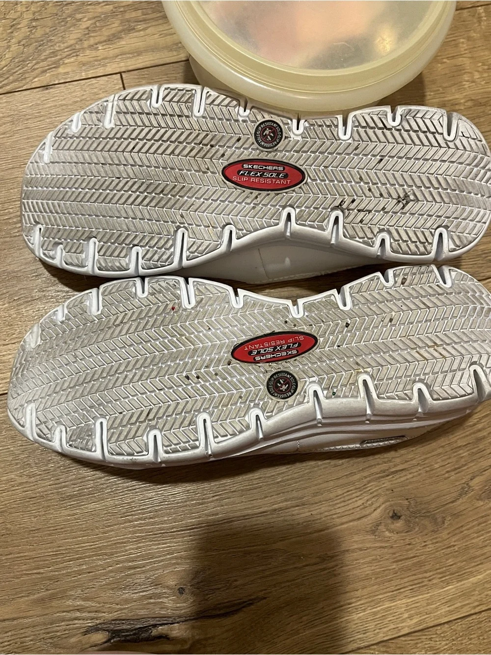 Skechers White Slip-On Sneakers with Burgundy Insole work shoes